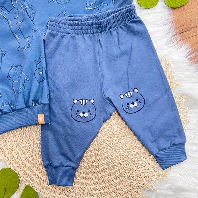  Conj. Casaco Safari e Calça Tigrinhos de Moletom - Azul Jeans